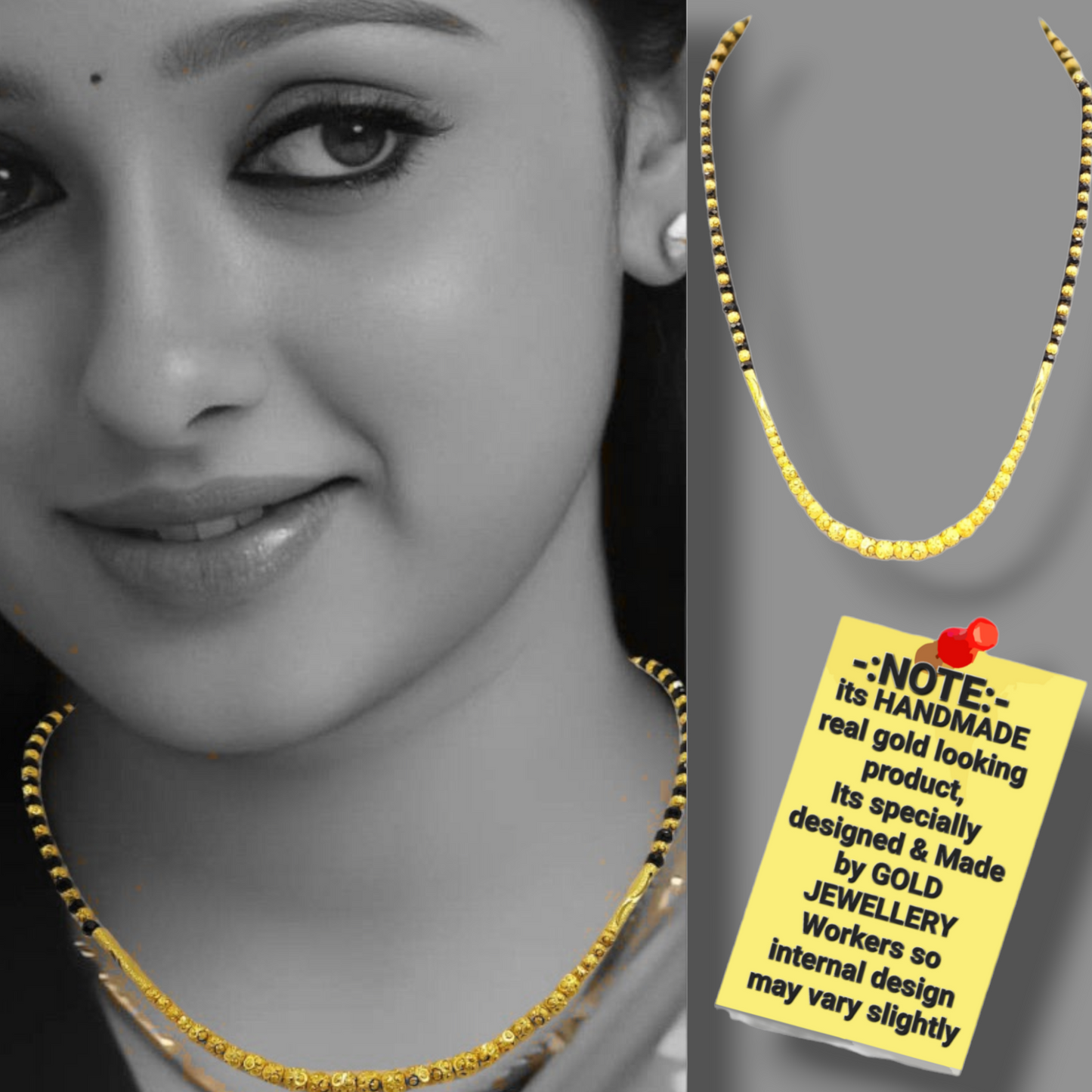 "Timeless Grace: Handmade Gold-Plated Mangalsutra with Black Beads"