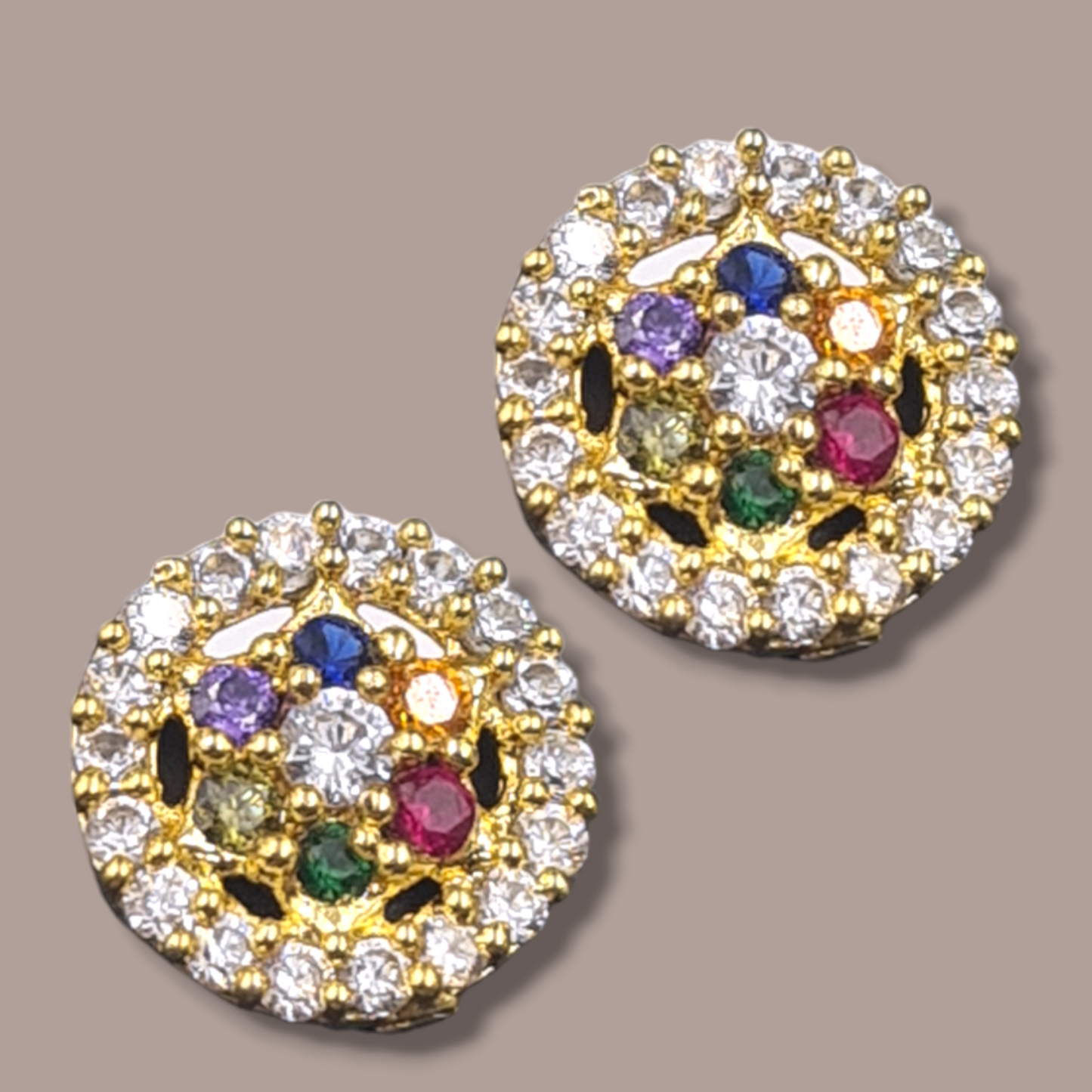 "Harmonious Elegance: White and Colorful Zirconia Nose and Ear Studs"