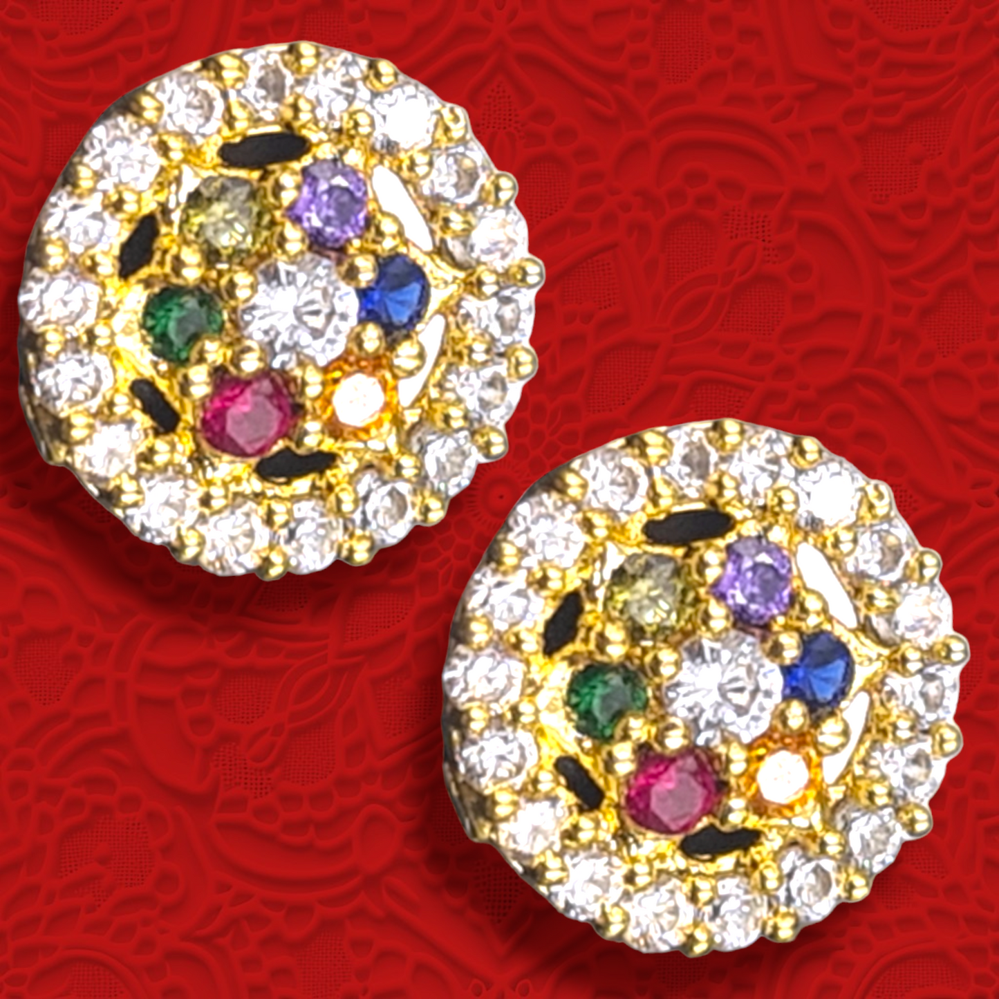"Harmonious Elegance: White and Colorful Zirconia Nose and Ear Studs"