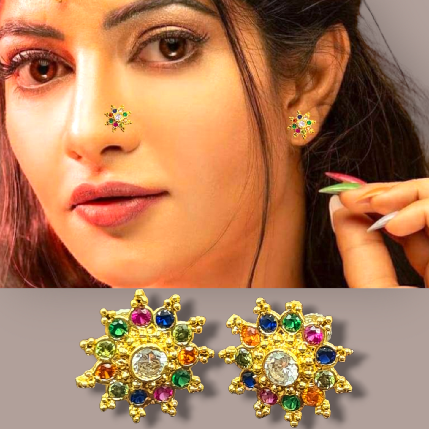 "Stunning Oversized Colored Sunflower Nose and Ear Studs"