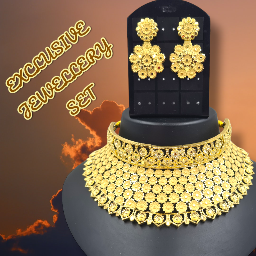 "Elegant Gold-Plated Necklace with Matching Earrings Jewellery Set"