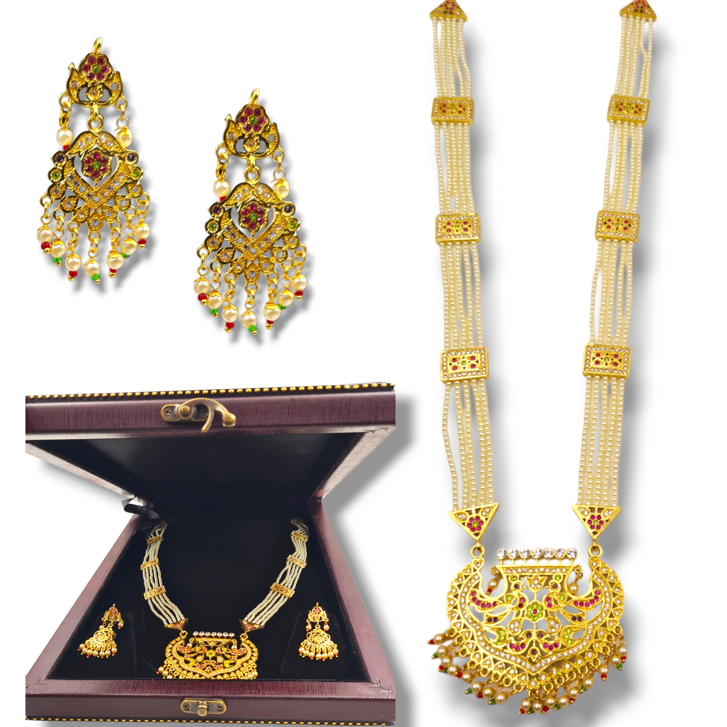 "Exquisite Gold-Plated Necklace and Earrings Ensemble"