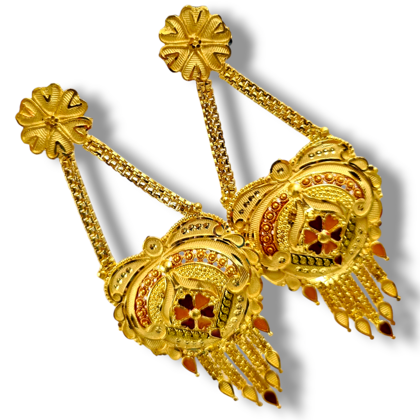 "Golden Touch: Handmade Earrings Adorned with Stunning Crystal"
