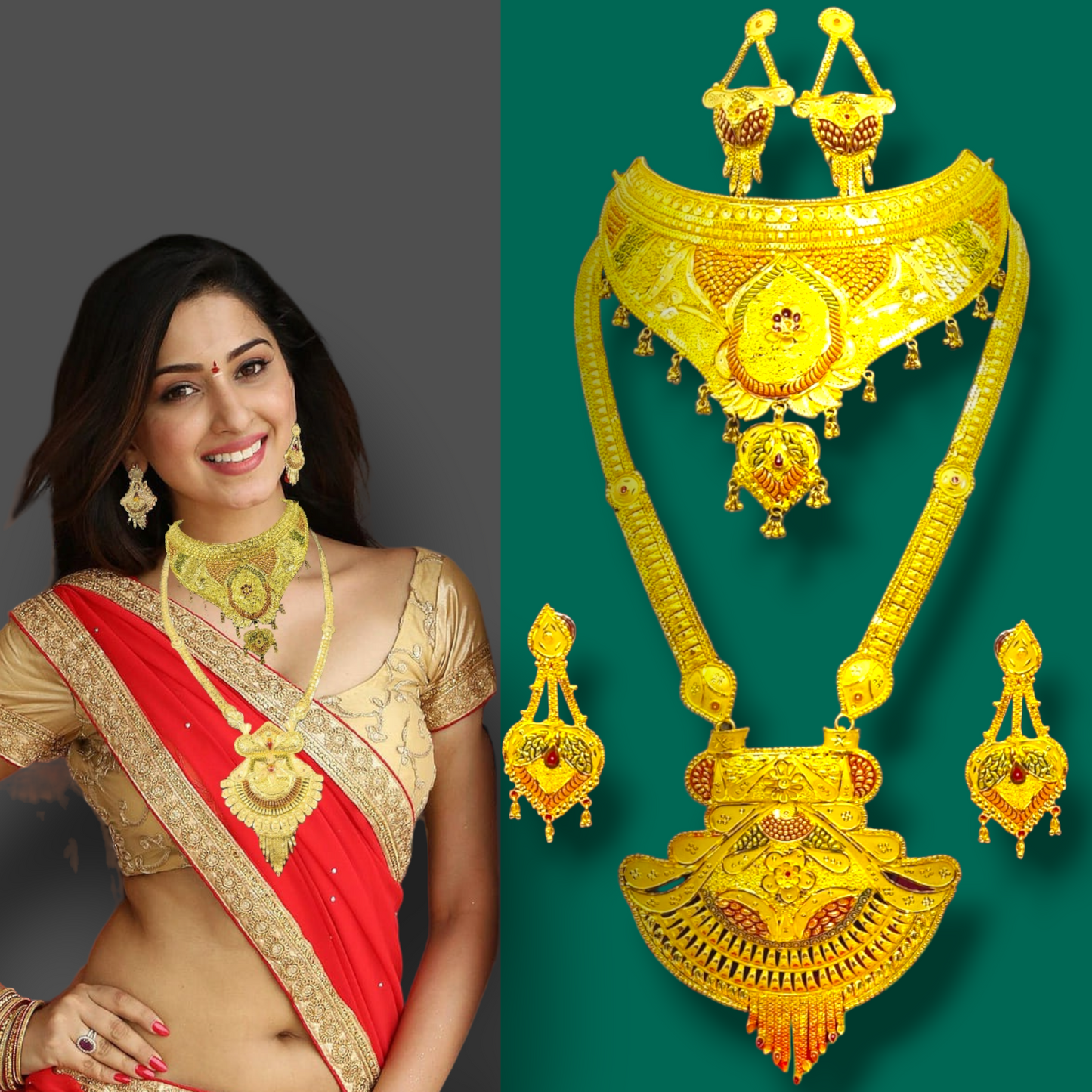 "Graceful Gold-Toned Jewelry Set with Coordinating Earrings"