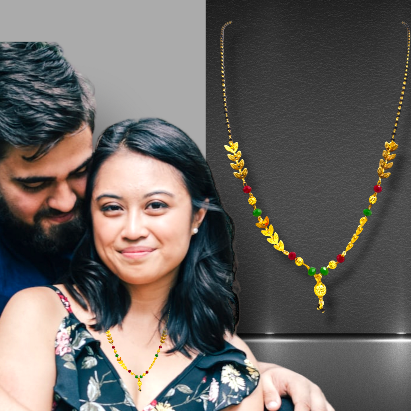 "Elegant Union: Gold-Plated Mangalsutra Adorned with Black Beads"