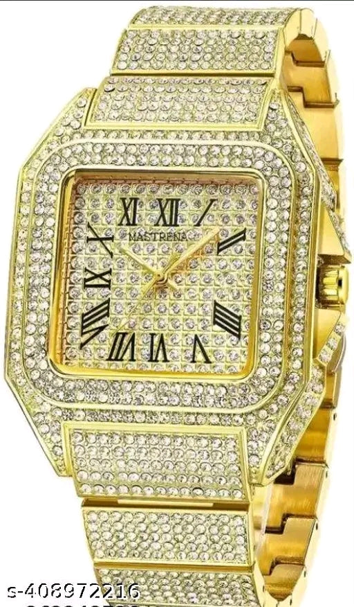 New Trending Premium Gold Diamond Stone Watches For Boys & Men For Party wear & Daily wear 
Name: New Trending Premium Gold Diamond Stone Watches For Boys & Men For Party wear & Daily wear 
Strap Material: Stainless Steel
Clasp Type: Stainless Steel Buckl
